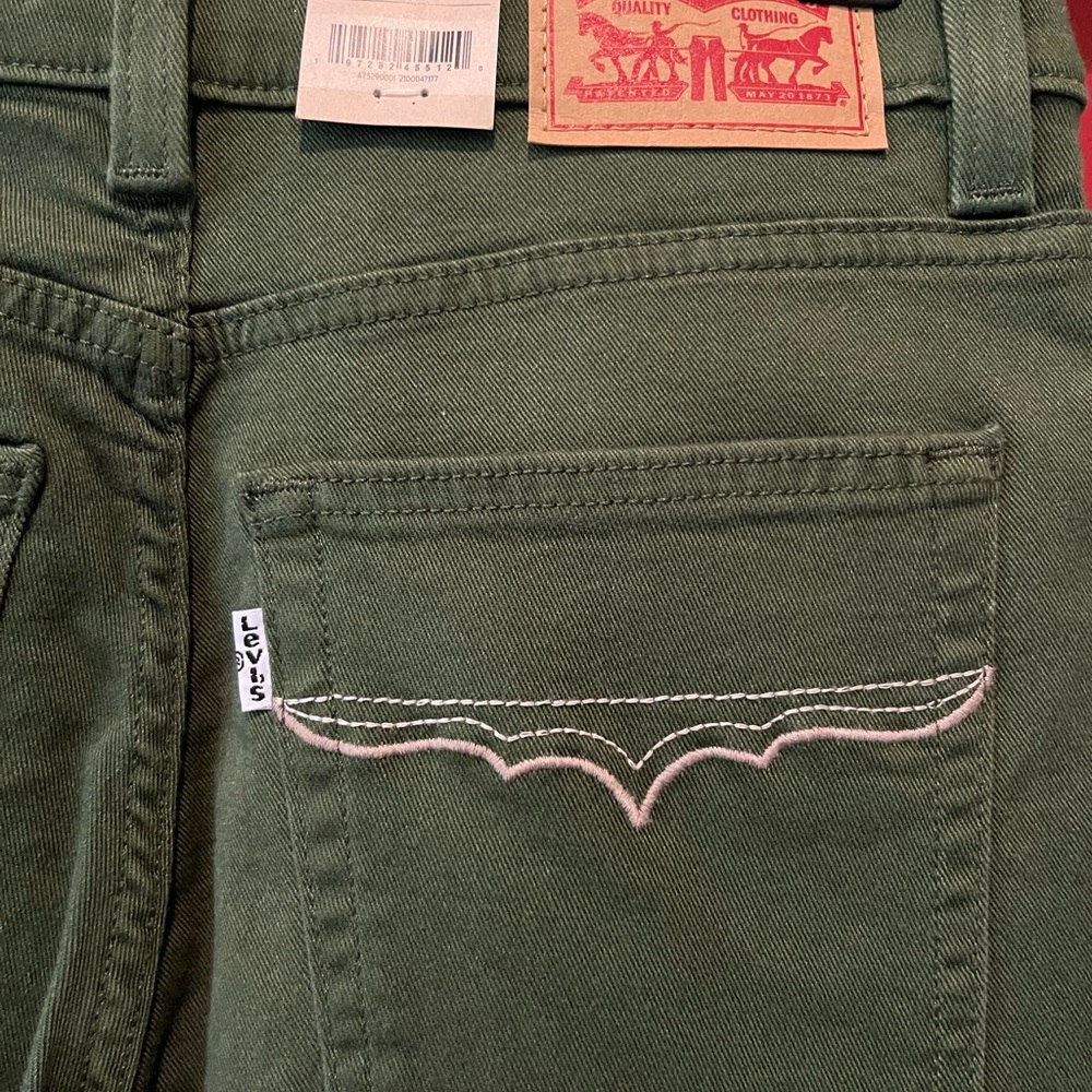 Levi's Olive Green Flare Wide Leg Jeans - Picture 3 of 7